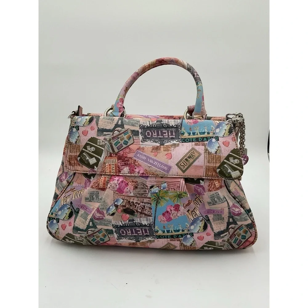 Kathy Van Zeeland Limited Edition Satchel Travel  Print Y2K Bag Pink With Charms